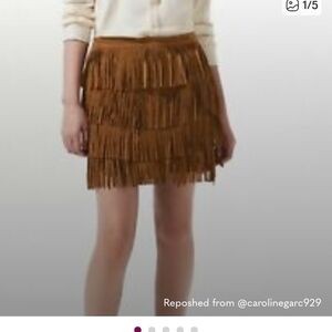 Zara Leather Suede-Like Fringe Mini Skirt Size: S